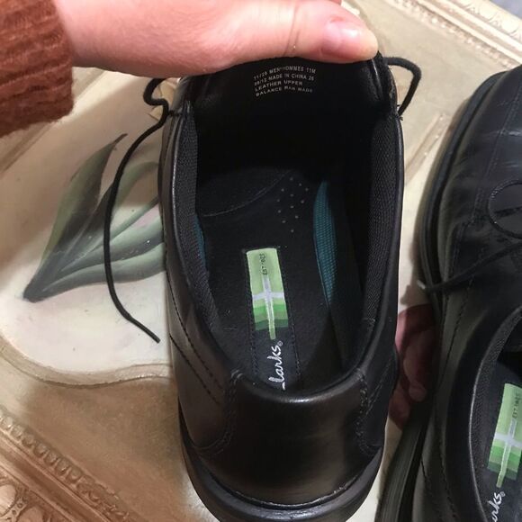 Clarks Black Leather Newman Bicycle Toe Oxfords Sz 11 - Picture 11 of 15